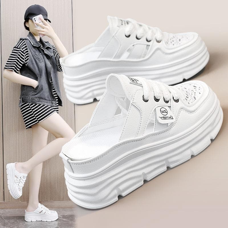 Atmungsaktive Damenschuhe mit ausgehöhlter, dicker Sohle, großer Größe, erhöhter Innenhöhe, gewebter Oberfläche, Freizeitschuhe für Damen,