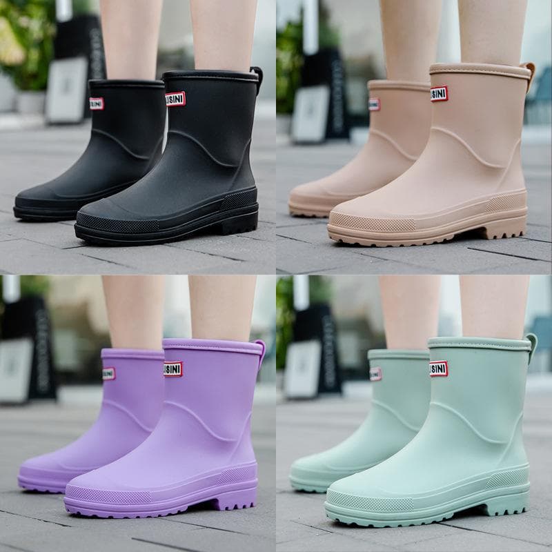 Regenstiefel Damen Mid-Calf Regenstiefel Rand Verschleißfeste Leichte Watschuhe Küchengaloschen cm grün