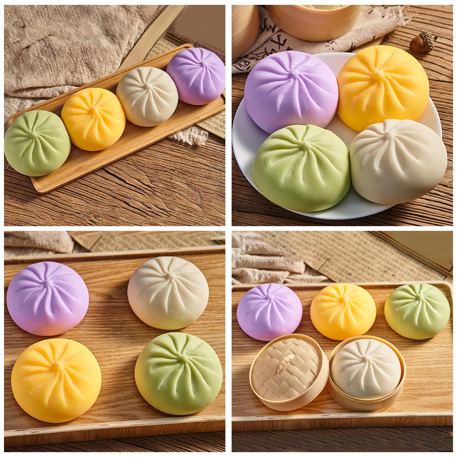 Bun Bao Stressabbau-Spielzeug Knetball Langsam zurückfedernd Kreative falsche Brötchen mit Dampfgarer Geburtstags-Spaßgeschenk für Kinder Autismus