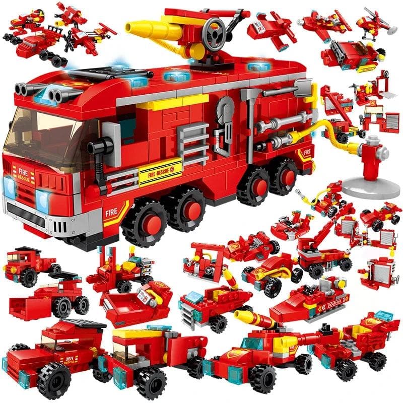 TOYLINX Blocs de Construction Caserne de Pompiers avec Camion de Pompier Hélicoptère Pompier Briques Jouet Éducatif de Ville pour Garçons Enfants