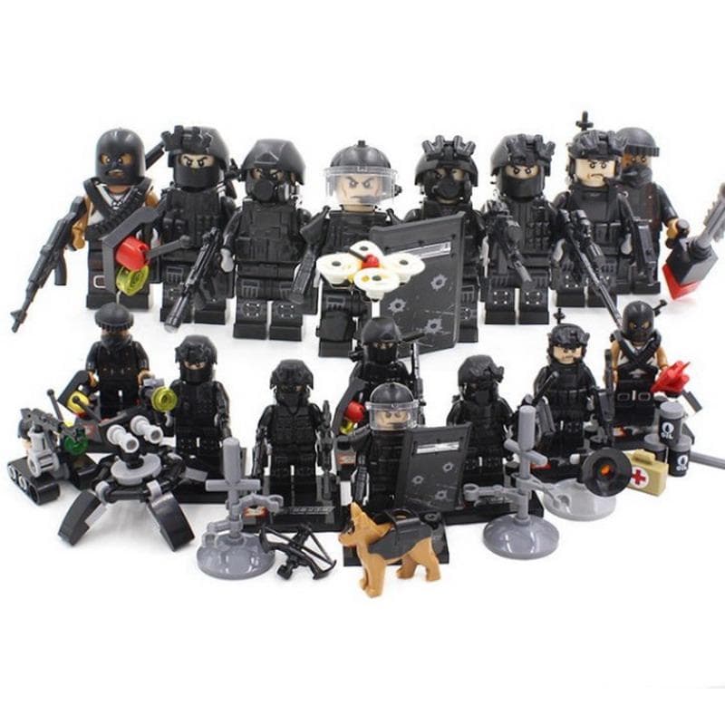 8 teile/sätze Stadt Swat Polizei Waffe Pistolen Militär Armee Soldaten Modell Gebäude B