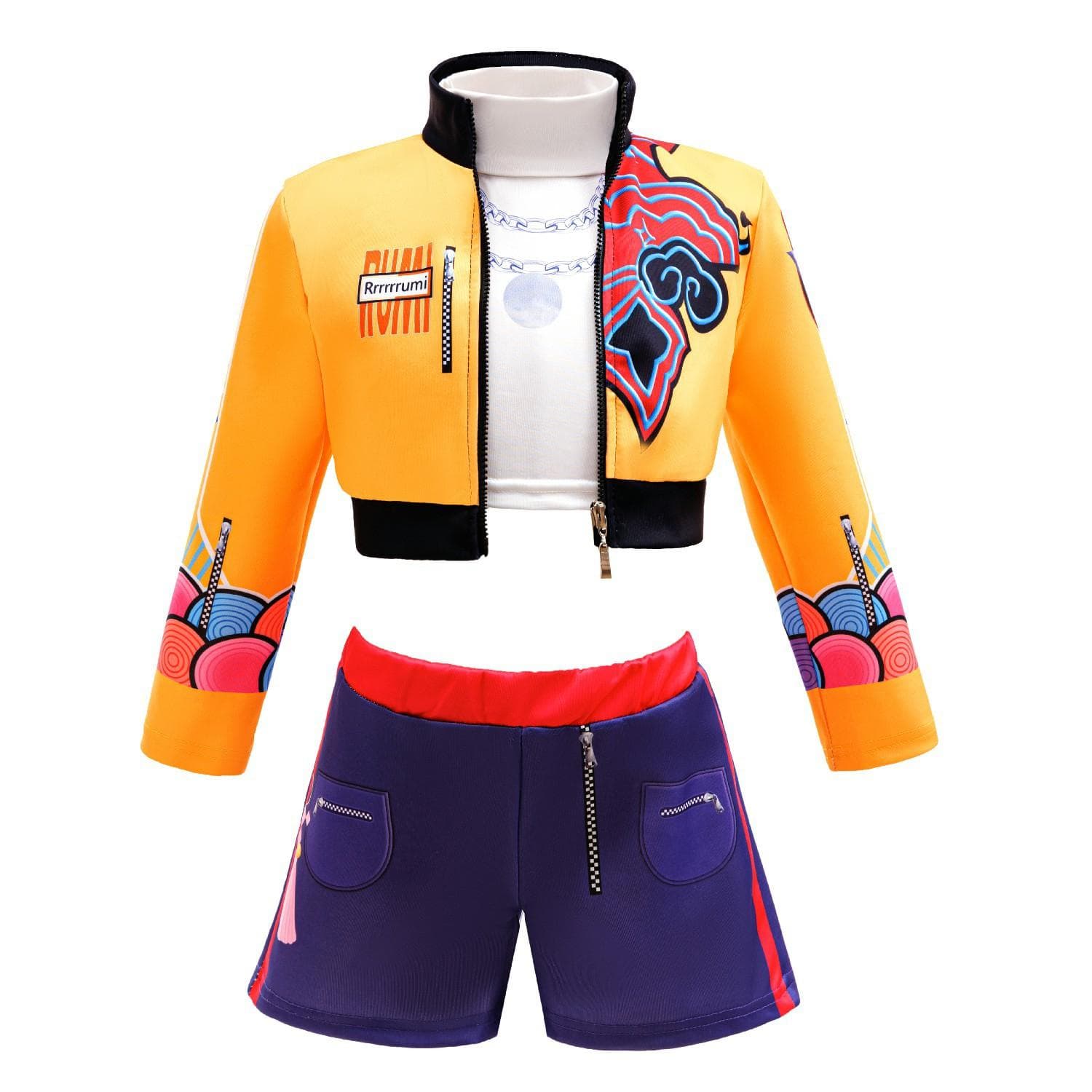Mädchen K-POP Party Rollenspiel Verkleiden Jacke Kinder Rumi Cosplay Kostüm Kinder Bühnenauftritt Jäger Halloween Outfit 120cm gelb