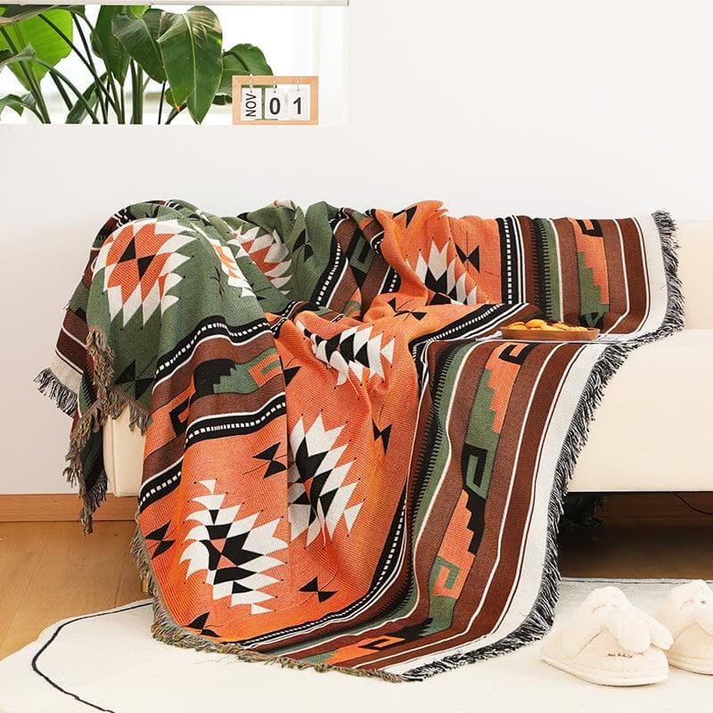 Doppelseitige böhmische karierte Decke für Sofa, Bett, dekorative Decke, Picknickdecke, Boho-Sofabezug, Überwurfdecke mit Quaste