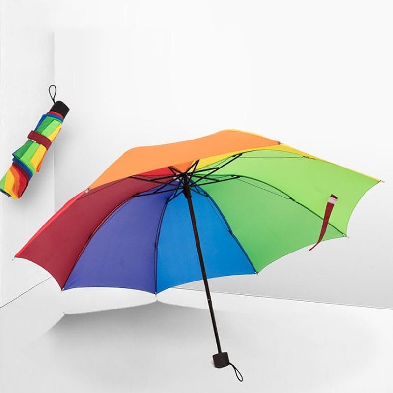Modischer Regenbogen-Regenschirm, dreifach faltbarer Regenschirm mit langem Griff, automatischer, windbeständiger, faltbarer gerader Regenschirm