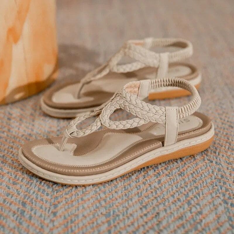 Mode Sommer Schuhe Damen Flache Sandalen Flip Flops Rutschfest Sommer Damen Böhmische Schuhe Übergröße 42 cm schwarz