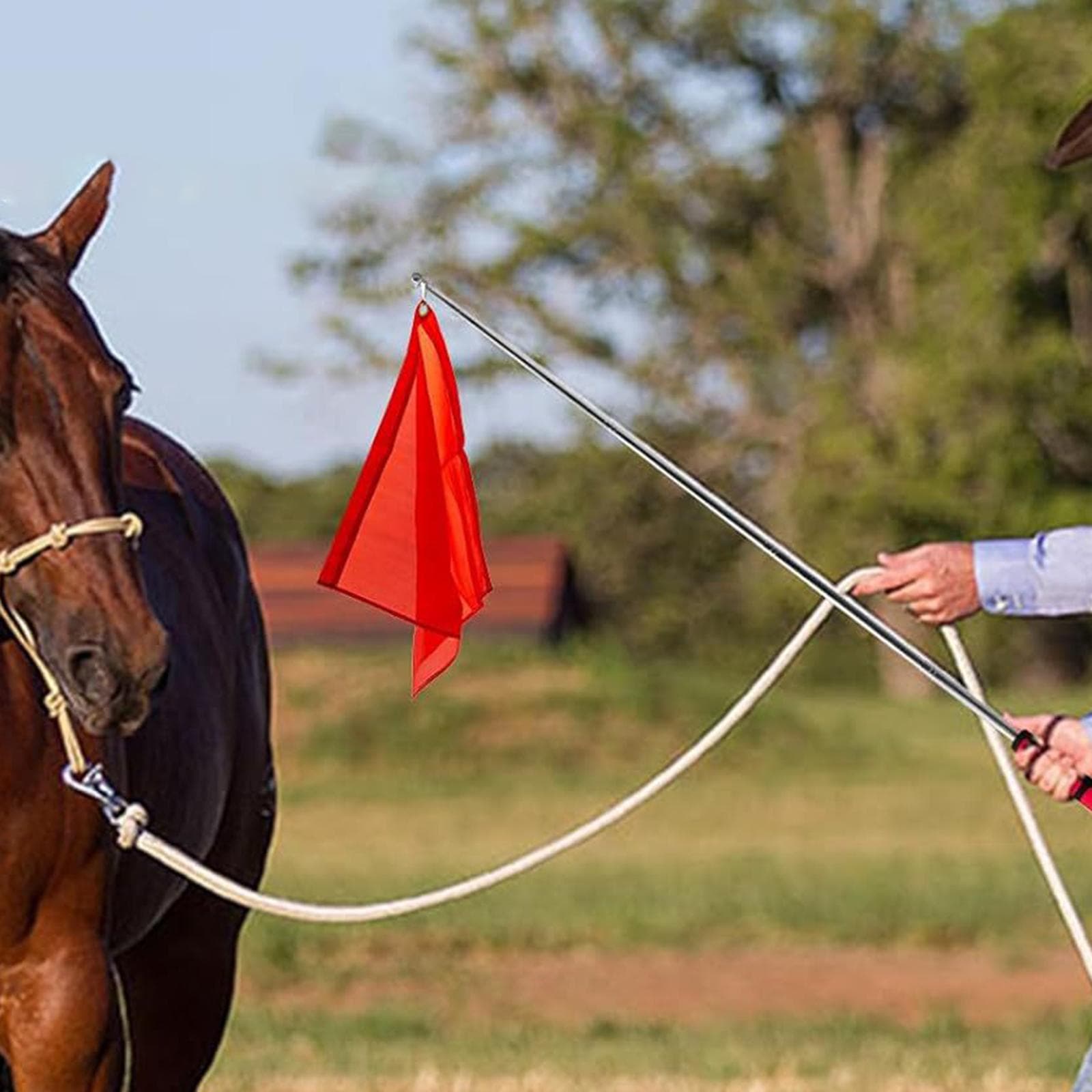 1 drapeau d'entraînement pour chevaux avec mât télescopique, drapeau d'entraînement portable en nylon pour l'équitation, équipement