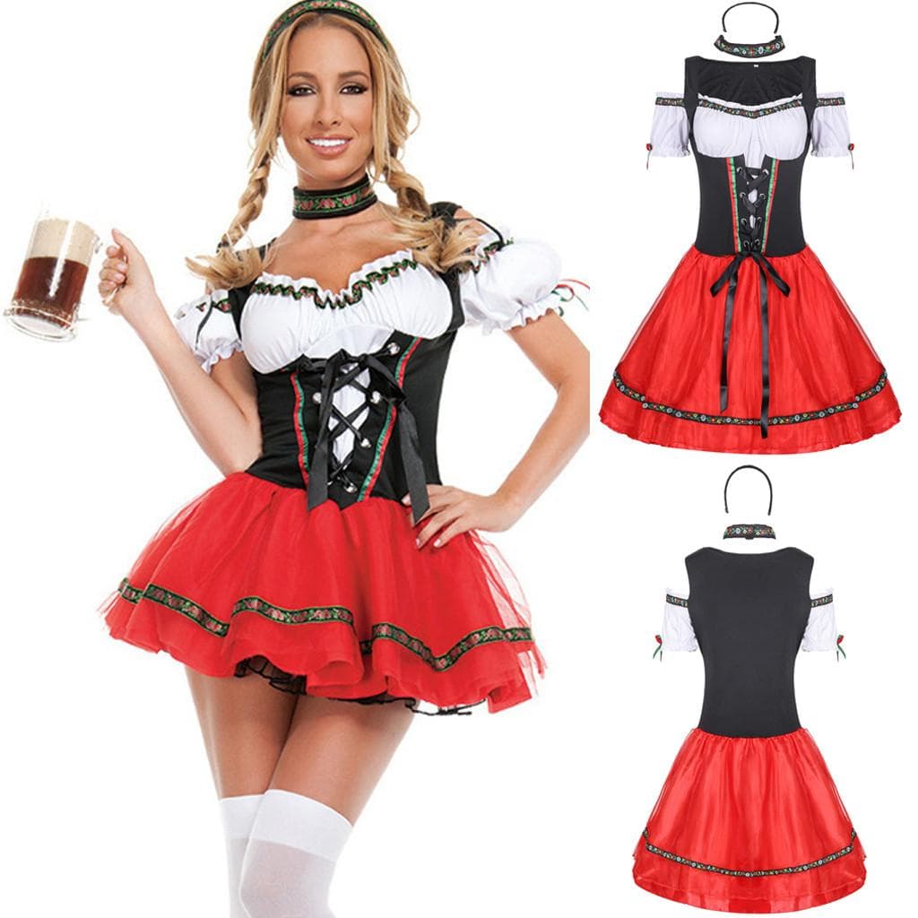 Frauen traditionelle bayerische Bier Festival Kleid und Kopfschmuck Cosplay Kostüme cm rot