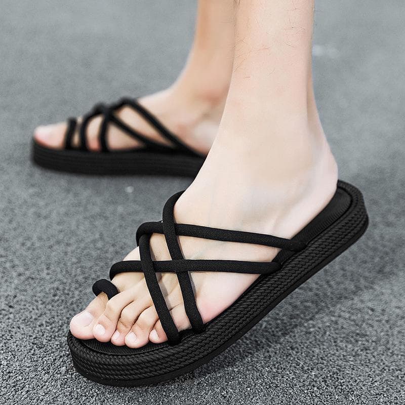 Herren Hausschuhe Sommer Strand Freizeitschuhe Überkreuzt Gebundene Herren Sandalen Freizeit Rutschfestes Schuhwerk Männliche Laufschuhe Zehensteg