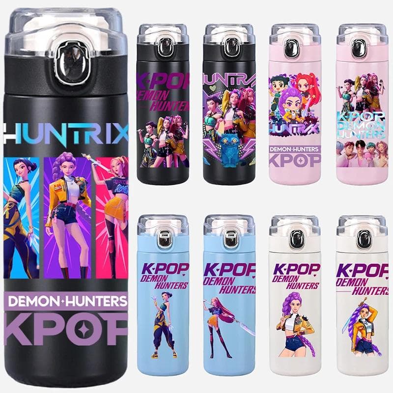 Anime K-Pop Dämonenjäger Bedruckte Thermosbecher Tragbare Edelstahl 400 ml Wasserflasche Auslaufsicher Camping Wasserbecher Geschenke