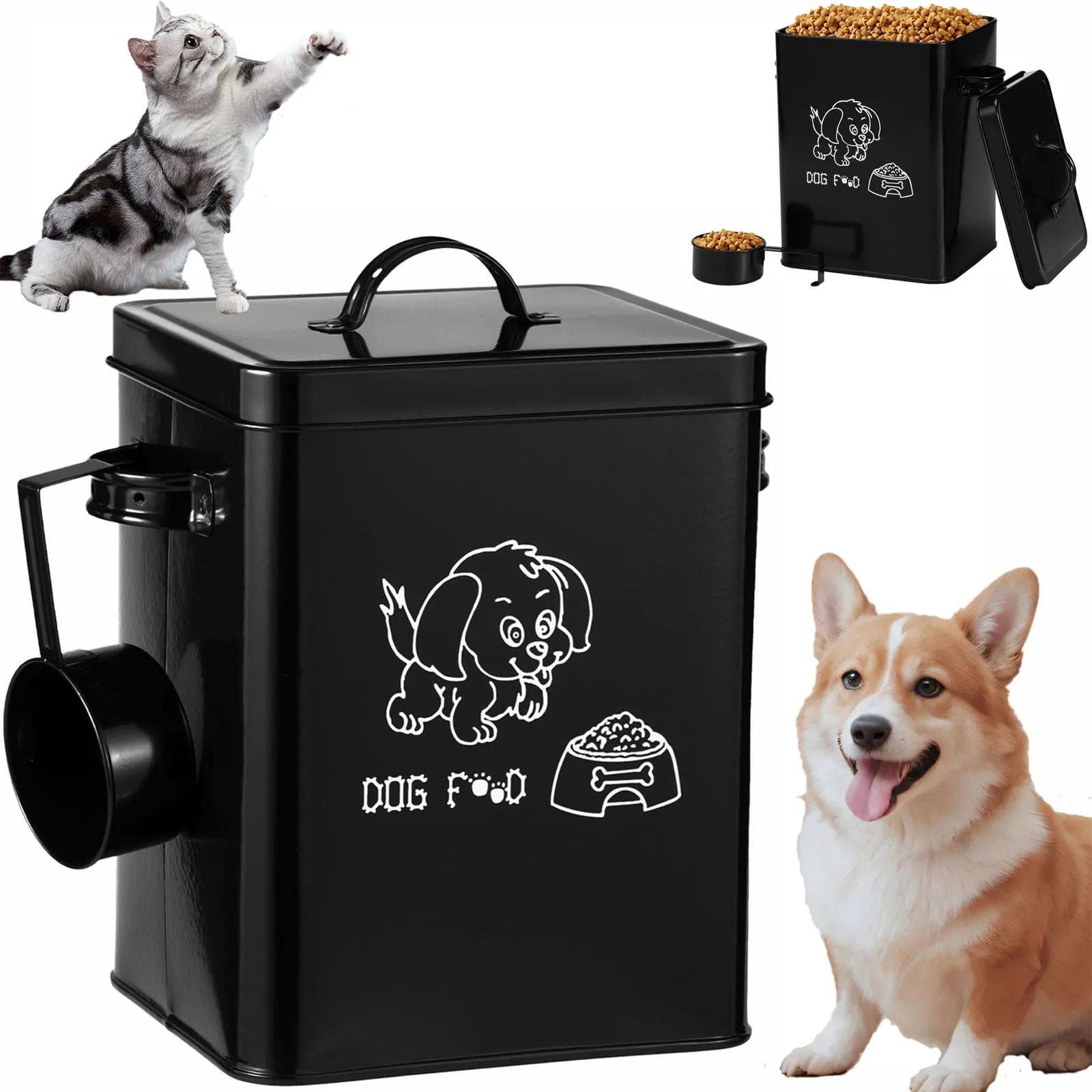 Aufbewahrungsbox für Tierfutter Metall-Aufbewahrungsbehälter für Hundefutter Großes Fassungsvermögen Versiegelnd Quadratisch