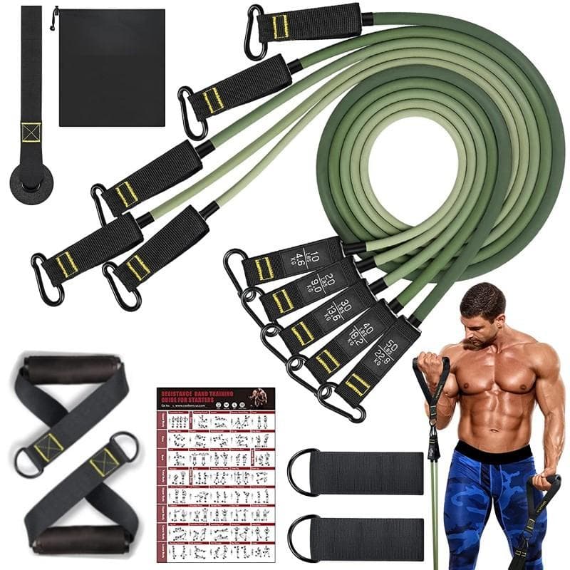 11-teiliges multifunktionales Widerstandsband-Set, professionelles Fitness-Set, elastischer Gummi-Workout-Expander, tragbares Home-Gym-Zubehör