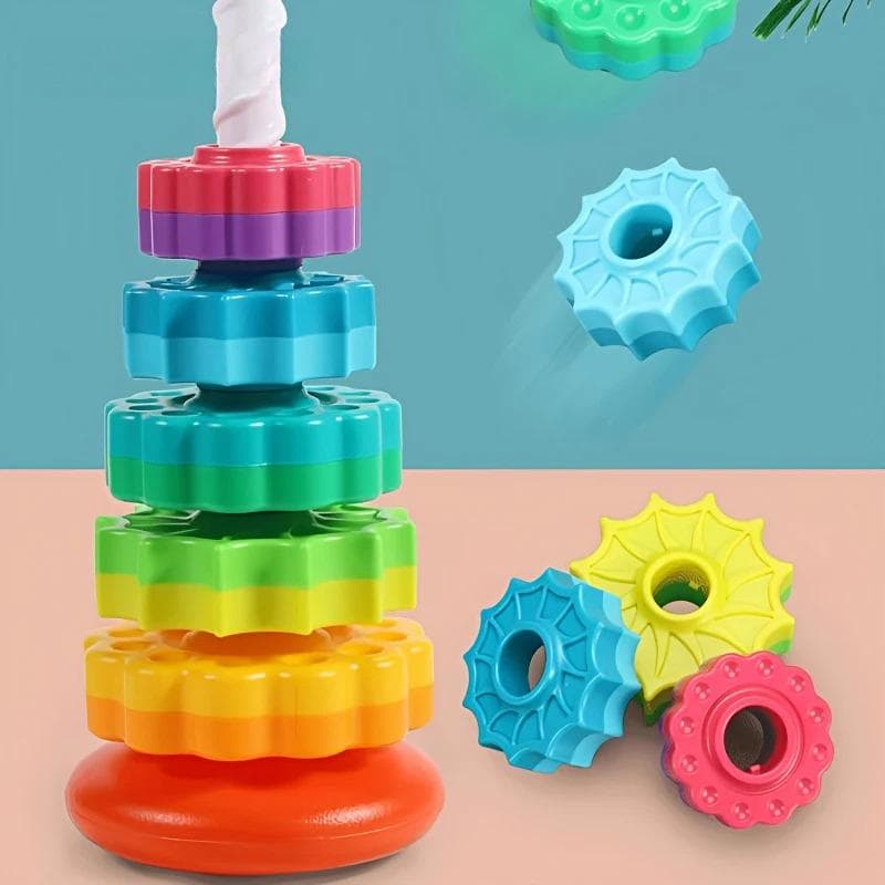 Montessori Drehbarer Regenbogen Turm Baby Stapelpuzzle Spielzeug Sicherheit und Umweltschutz Bunte Kinderspielzeuge