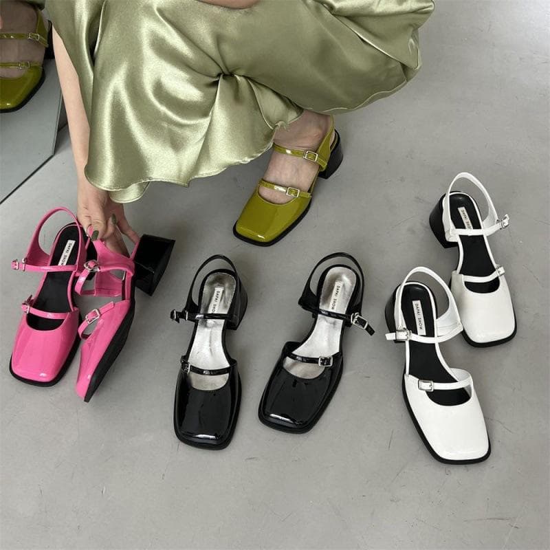 Französisch Chunky Heels Zurück Leere Einzelne Schuhe Frauen 2024 Sommer Neue Mary Jane Schuhe Mode Alle-spiel Toe Sandalen cm grün