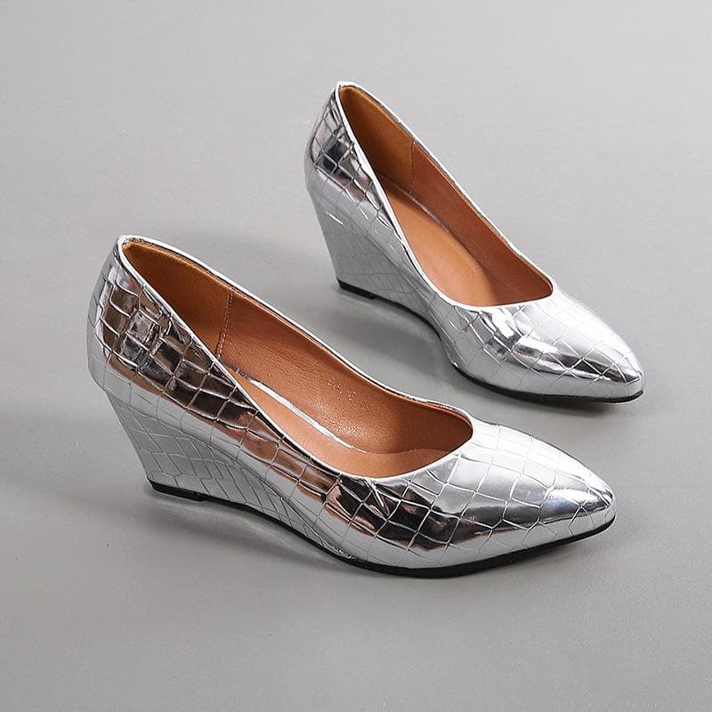 Frühling Sommer Keilabsätze Damen Partyschuhe Mode Spitzschuh Büro Damen Pumps Übergröße 42 Gold Silber Schwarz cm schwarz