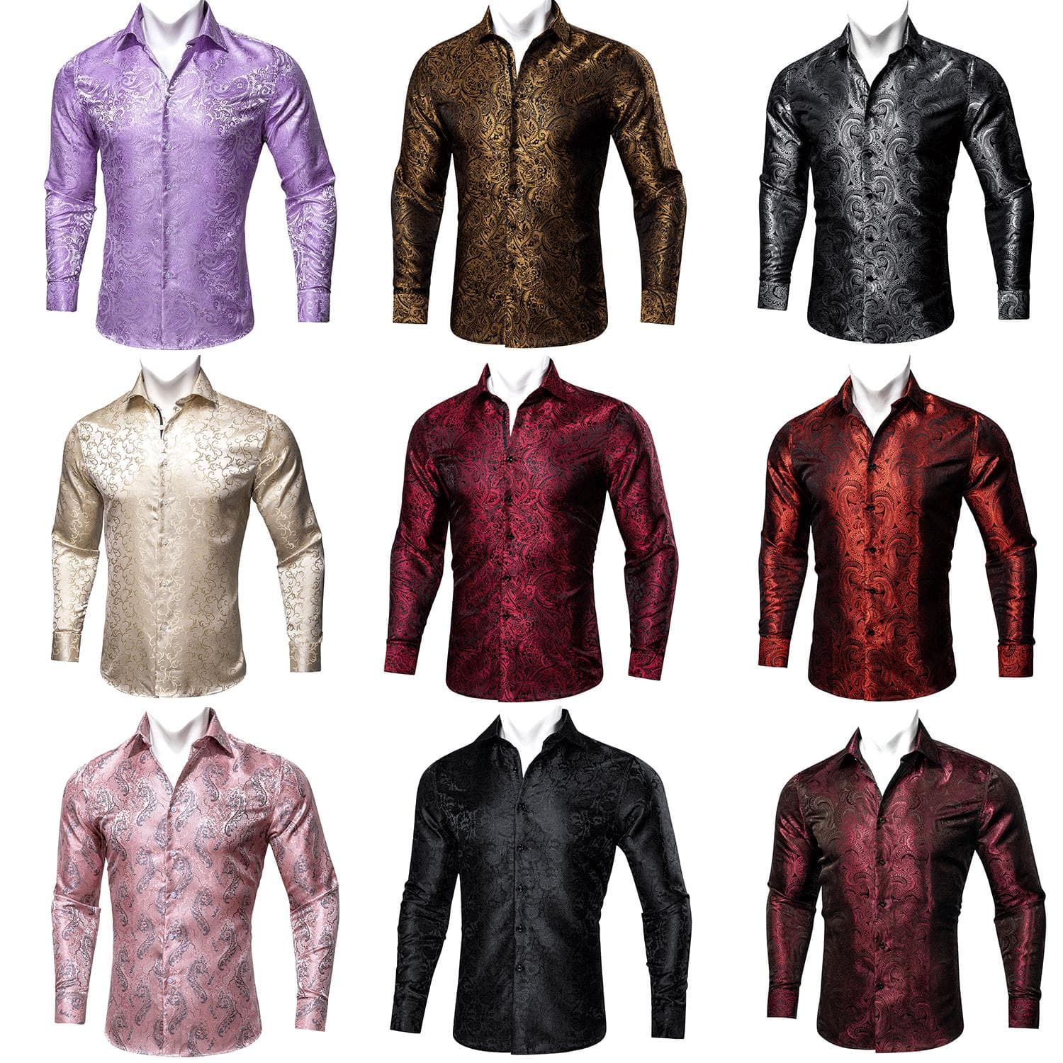 Dibangu Seiden-Herrenhemden, langärmelig, Slim-Fit-Hemd für Männer, lila Paisley-Bluse, Oberbekleidung cm gold