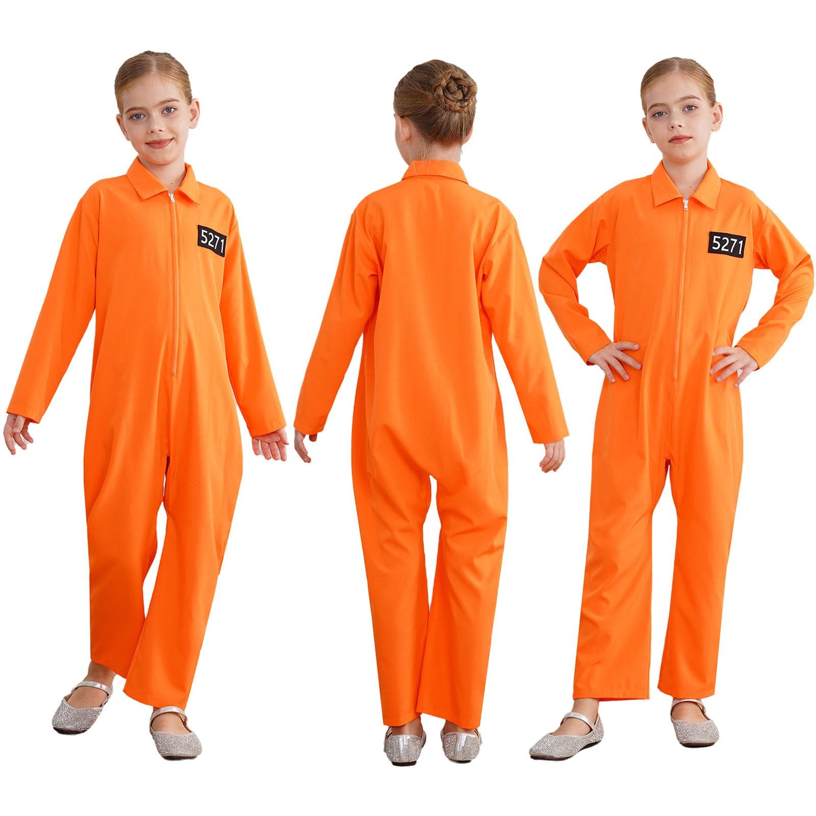 Häftlingskostüm für Jungen und Mädchen, langärmelig, Häftlingsoverall, Karnevalskostüm cm orange