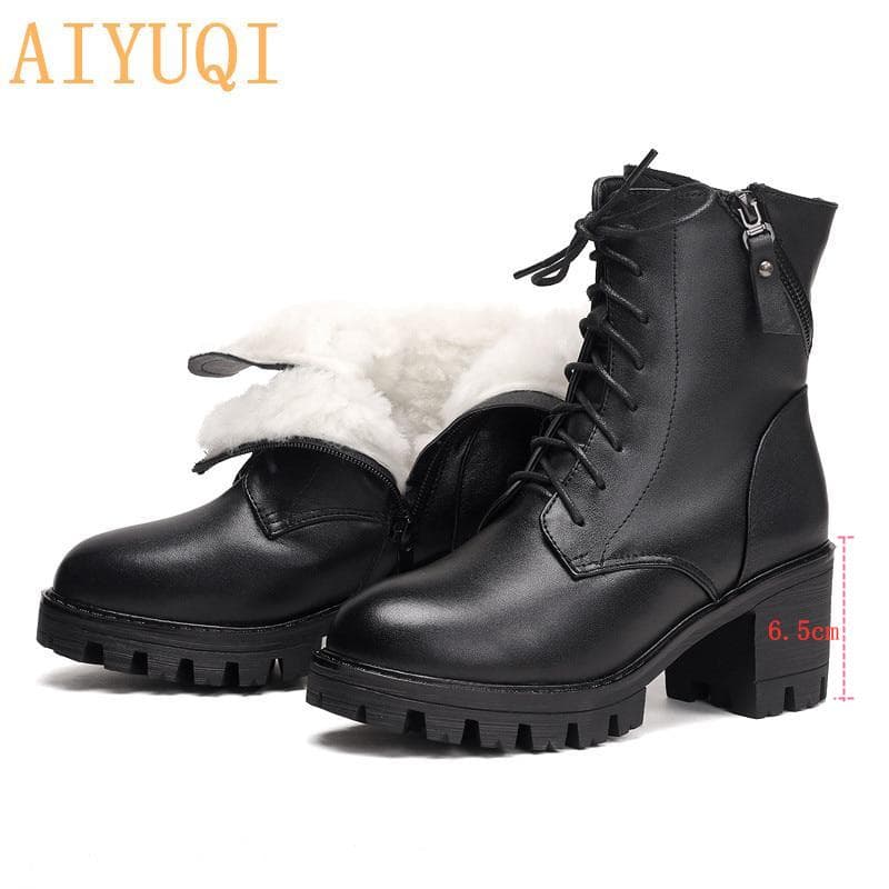 Damen Stiefeletten aus echtem Leder, Wolle, warme Stiefel, Damen-Militär-Winterschuhe für Damen-Stiefel cm