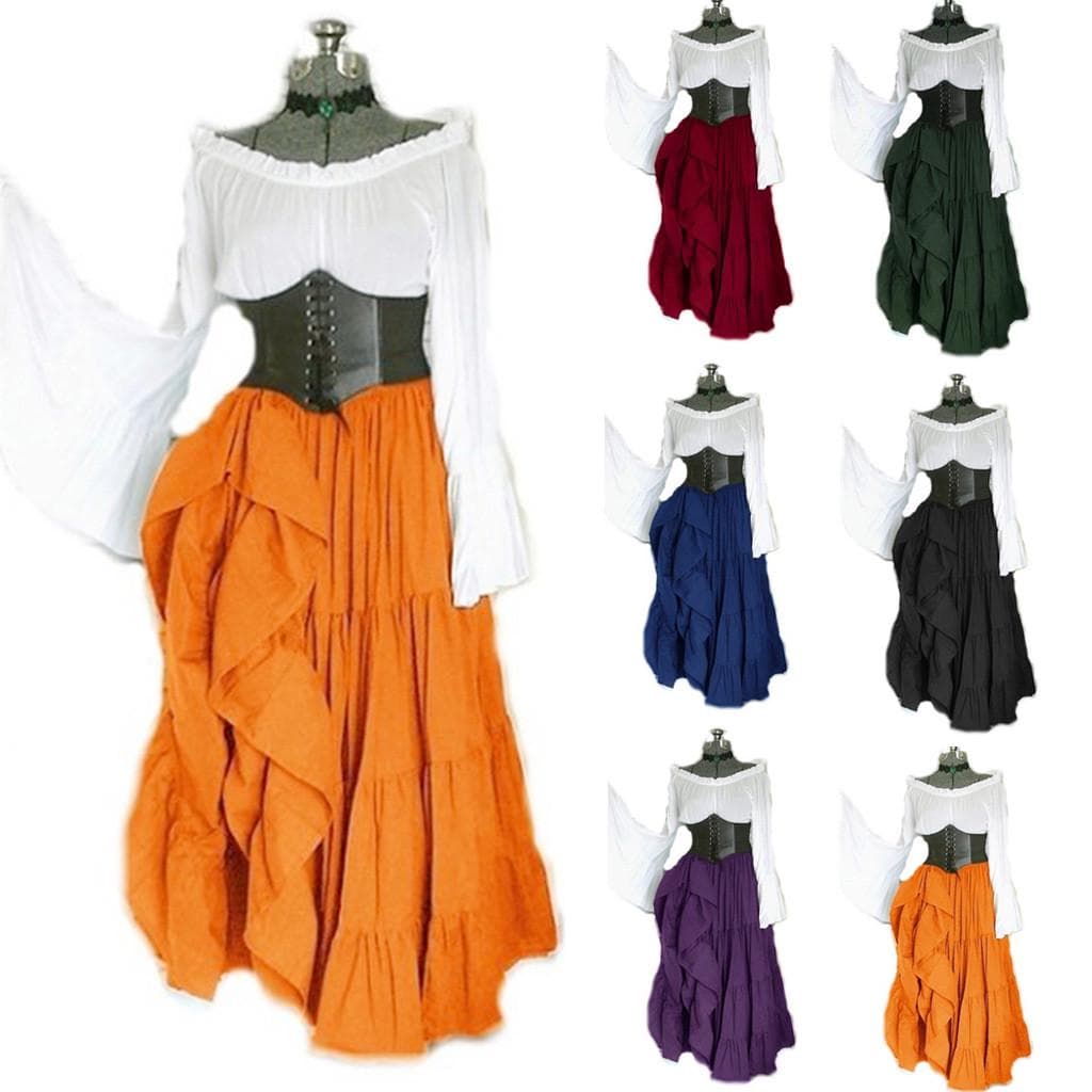 Frauen Gothic Bodenlanges Cosplay Retro Langes Kleid cm schwarz