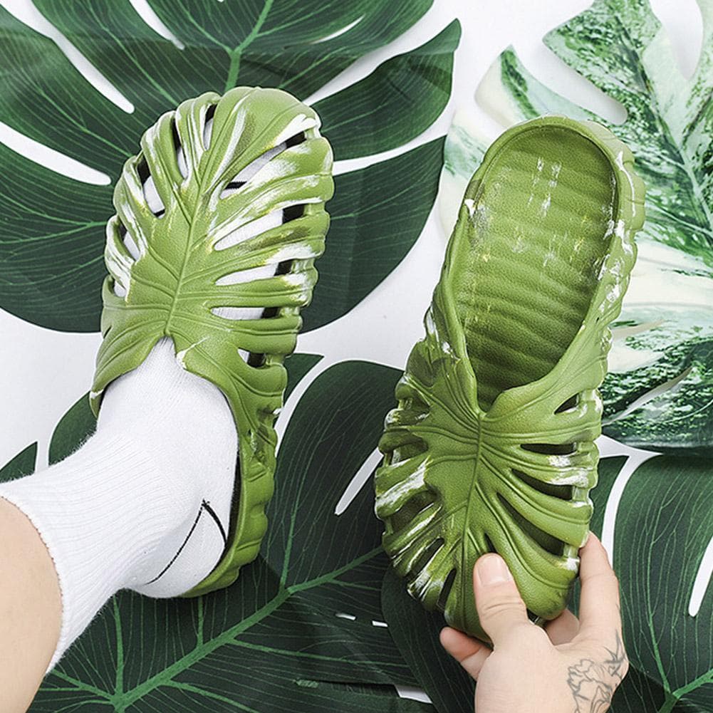Monstera Hausschuhe für Herren Palmblatt Hausschuhe Rutschfeste Strand Badezimmer Hausschuhe Tropisches Blatt Flip-Flop Sommer Kissen Hausschuhe cm