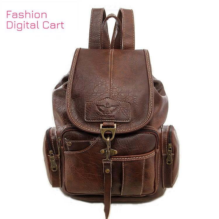 Vintage Retro Damen Rucksack für Mädchen im Teenageralter Schultaschen Große Rucksäcke mit Kordelzug Hochwertige braune Tasche aus PU-Leder braun