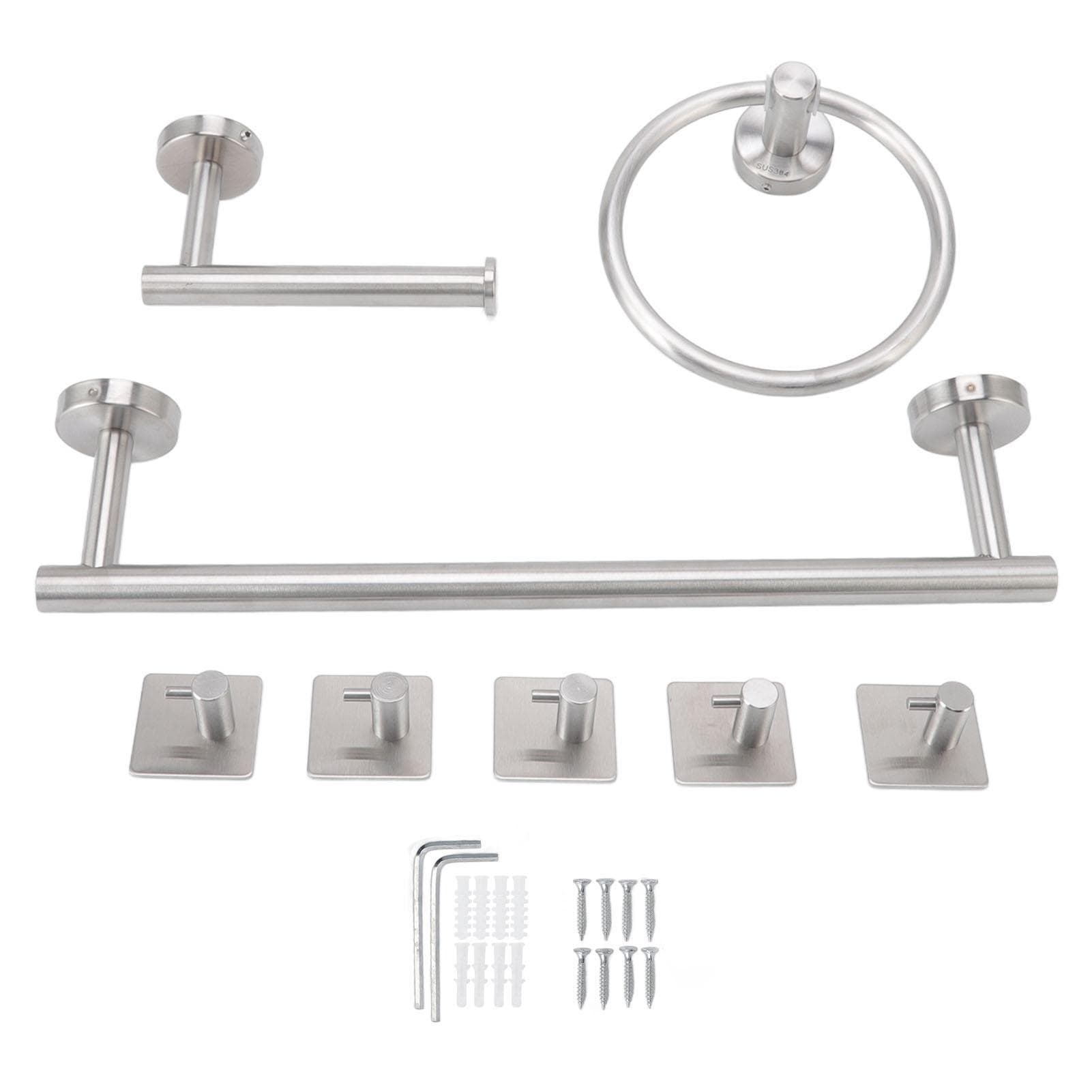 Badezimmer-Hardware-Set mit Handtuchringen, Handtuchstange, Toilettenpapierhalter, 5 Haken, 304 Edelstahl, Badezimmer