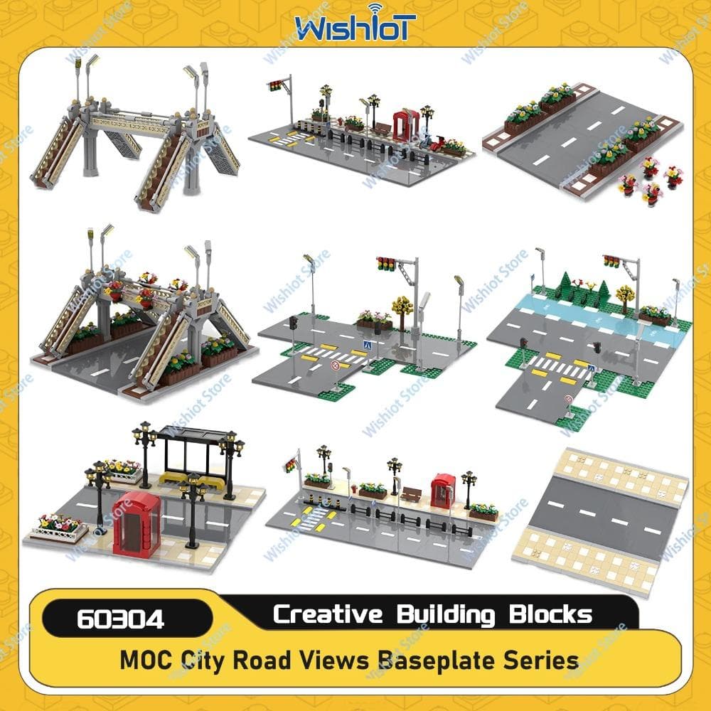 MOC City Route Rue Vues Blocs de Construction 60304 Plaque de Base Type T Ville Pont Surplombant Base Modèle Feu de Circulation Jouet Cadeau pour