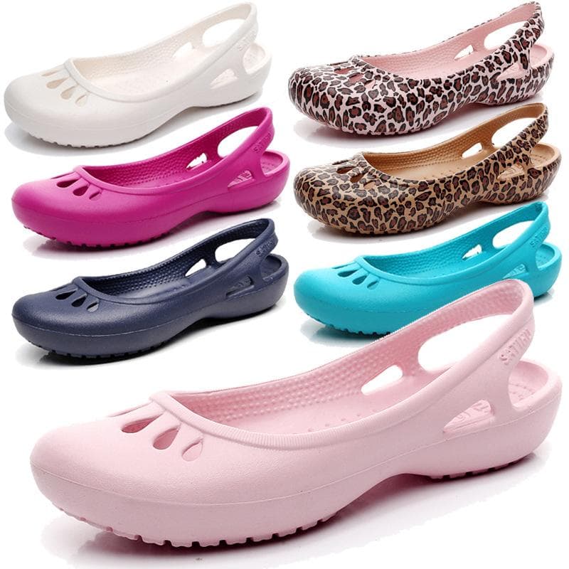 Sommer leichte Anti-Rutsch-Loch-Schuhe Clog für Damen Flache Unterseite Sandalen Krankenschwester Outdoor Strand Jelly cm leopard print