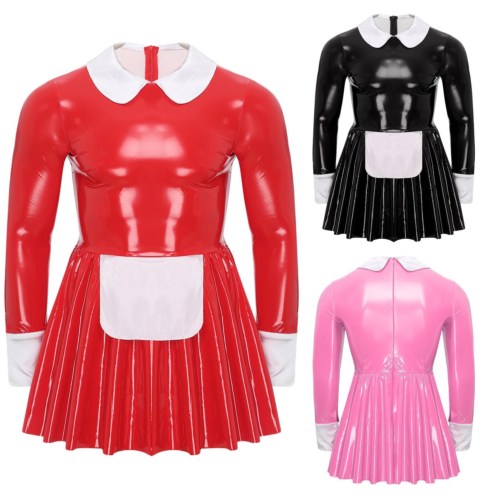 Männer Dienstmädchen Rollenspiel Outfit Latex Bodysuit Französische Dienstmädchen Uniform Crossdressing Sissy Dessous Kostüm Anime Cosplay Party