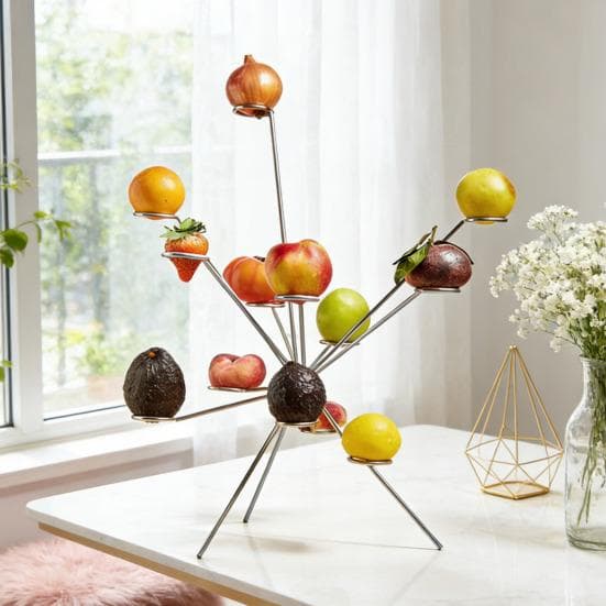 Explodierende Obstschale Kunst Schwebende Obst-Ausstellungshalterung 360-Grad-Vollbelüftung Hält frisch Metallische Skulptur für Küche