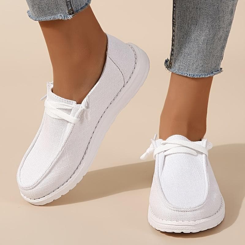 Schnür-Loafer-Schuhe für Damen, lässige, leichte Slip-On-Schuhe aus Segeltuch, Outdoor-Schuhe für Damen cm