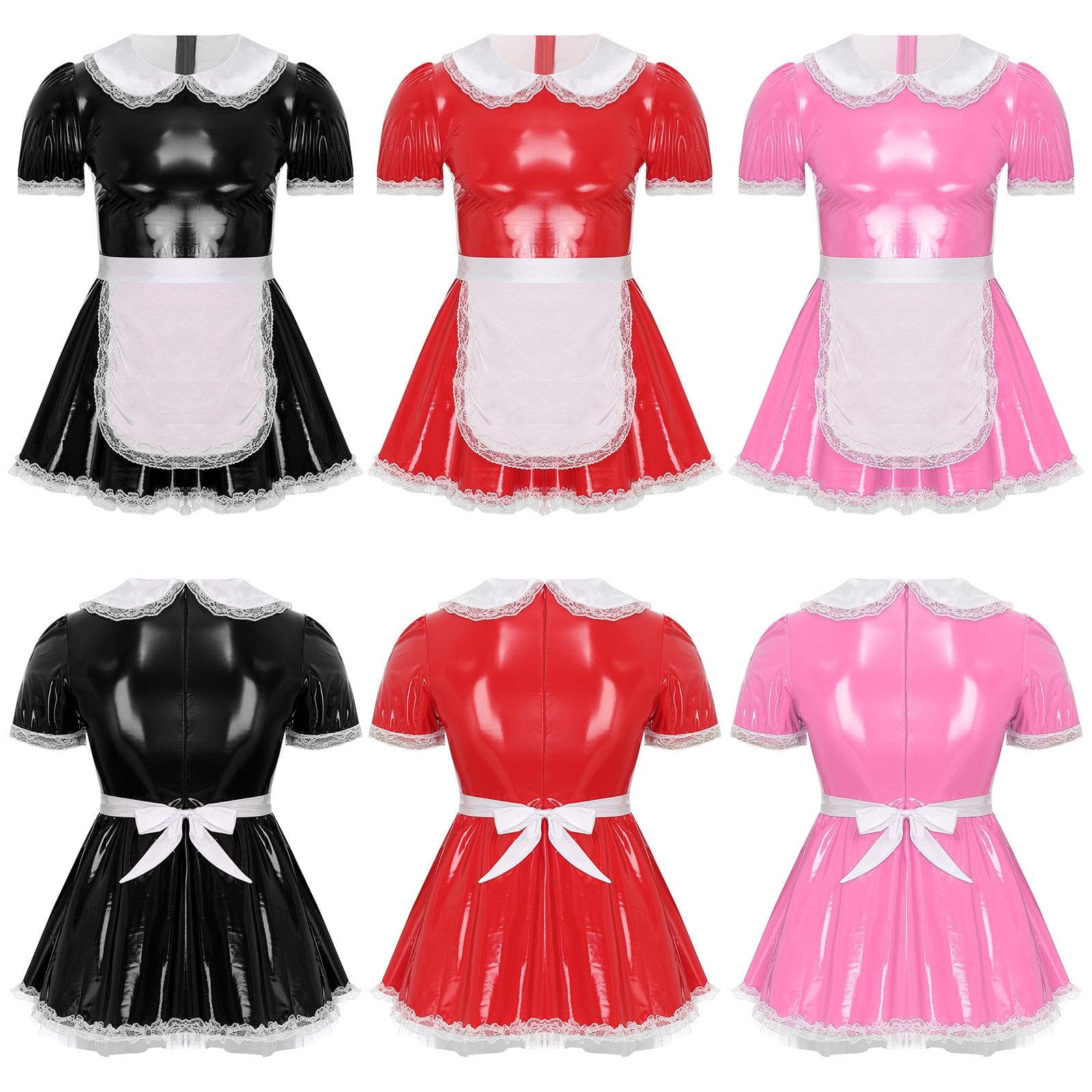 Herren Dienstmädchen Kostüm Puppenkragen Kleid Rüschen Spitzenschürze Crossdresser Party Rollenspiel Outfit cm schwarz