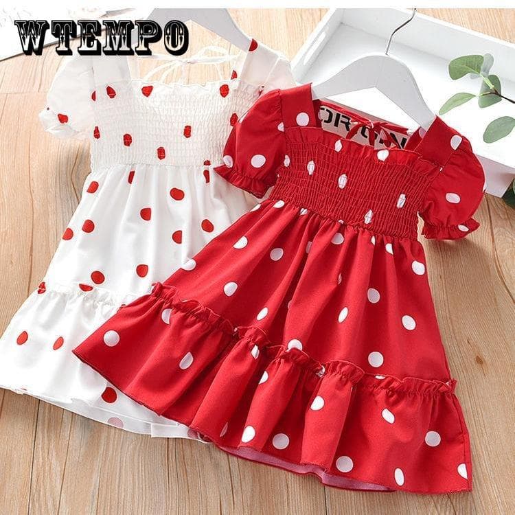 Kinder Mädchen süßer Stil, frischer Stil, Sommer-Sommerkleid mit Punkten, französisches, stilvolles A-Linien-Kleid für Party, Geburtstag,