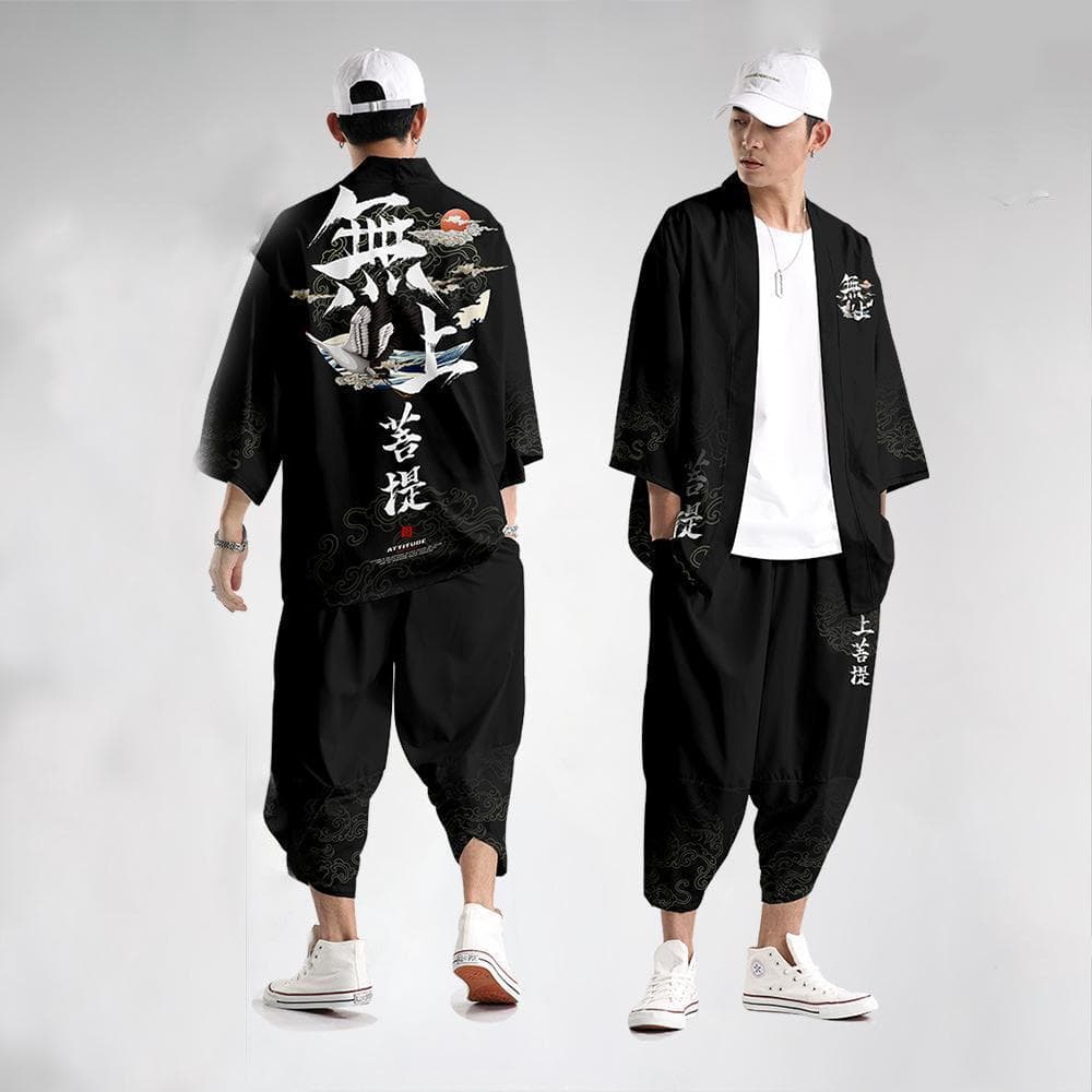Zweiteiliger Anzug Plus Größe Lose japanische Strickjacke Damen Herren Cosplay Yukata Kleidung Harajuku + Hosen Sets cm