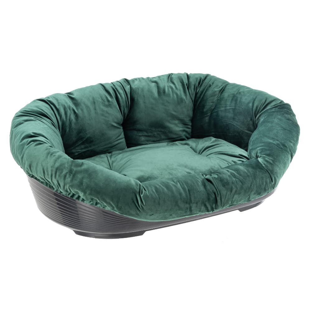 Set aus Ferplast Korb Siesta Deluxe mit Überzug Sofà Samt grün - Grösse 10: L 96 x B 71 x H 32 cm