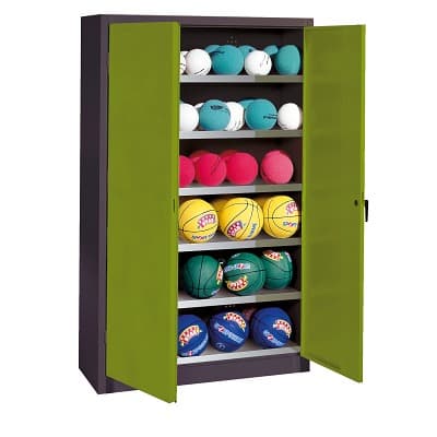 C+P Ballschrank mit Vollblech-Flügeltüren (Typ 3), HxBxT 195x93x50 cm, Clowngrün (RAL 110 80 60), Anthrazit (RAL 7021), Einzelschliessung
