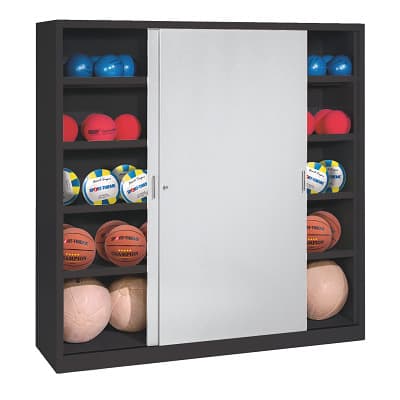 C+P Ballschrank mit Vollblech-Schiebetüren (Typ 4), HxBxT 195x160x50 cm, Lichtgrau (RAL 7035), Anthrazit (RAL 7021), Gleichschliessung