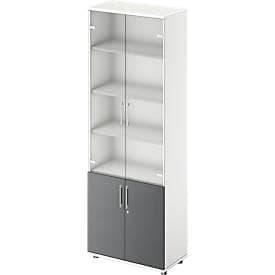 Schäfer Shop Genius Kombischrank TETRIS WOOD, 6 OH, H 2270 mm Glas- und Flügeltüren, Höhe inkl. Gleiter, weiss/graphit