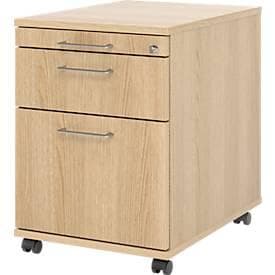 Rollcontainer 126 Breno, 1 Schub, 1 Utensilienauszug & 1 Hängeregistraturschub, abschliessbar, B 428 x T 580 x H 590 mm, Eiche-Dekor