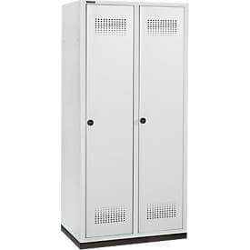 Schäfer Shop Genius Kleiderspind mit Sockel, 2 Abteile, 400 mm Abteilbreite, Sicherheitsdrehriegelverschluss, lichtgrau/lichtgrau