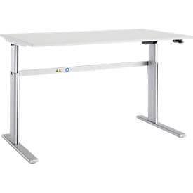 Schäfer Shop Select Schreibtisch Moxxo IQ, elektrisch höhenverstellbar, Rechteck, C-Fuss, B 1600 x T 800 x H 725-1185 mm, lichtgrau/weissaluminium