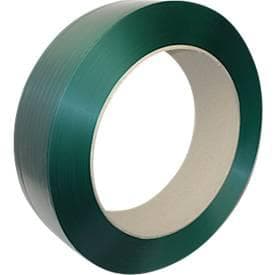 PET KU Polyesterband, L 1200 m x B 15,5 mm, Stärke 0,9 mm, Kern-Ø 406 mm, bis 555 kg, 100 % Recyclingmaterial, grün, geprägt