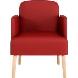 meet by Paperflow Sessel BROOKS, 4-Fussgestell, Sitz- und Rückenpolsterung, Kunstlederbezug, B 620 x T 520 x H 440 mm, rot/buche