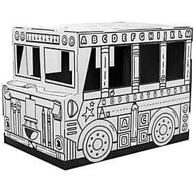 Bankers Box Spielbus, ausmalbarer Kartonbus aus FSC‑Wellpappe, gross, interaktive Türen/Fenster, sicher ab 3 Jahren, L 838 x B 787 x H 1143 mm,