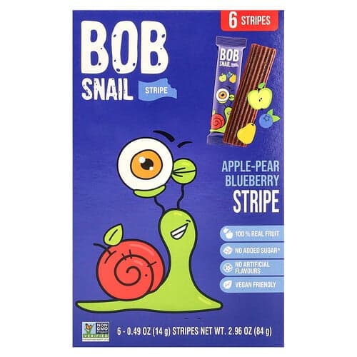 Bob Snail, Fruit Stripe, Apple-Pear-Blueberry, 6 Stripes, 0.49 oz (14 g) Each