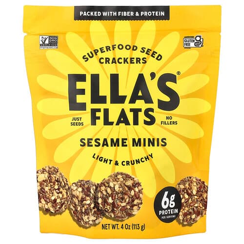 Ella's Flats, Superfood Seed Crackers, Sesame Minis, 4 oz (113 g)