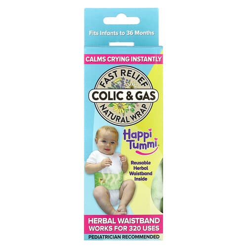 Happi Tummi, Fast Relief Colic & Gas, Natural Wrap, Infants to 36 Months, Green, 1 Wrap & 1 Herbal Pouch