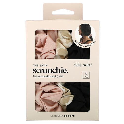 Kitsch, The Satin Scrunchie, For Textured/Straight Hair, Assorted, 5 Scrunchie