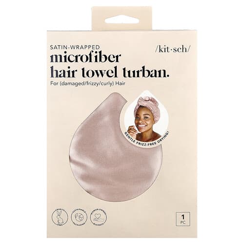 Kitsch, Satin-Wrapped Microfiber Hair Towel Turban, Blush, 1 Towel