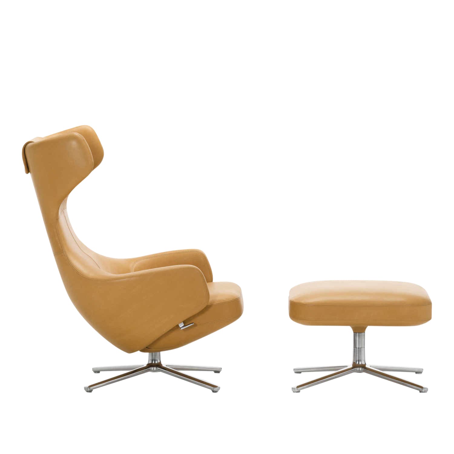 Grand Repos & Ottoman Ledersessel, Sitzhöhe 40 cm, Bezug leder (kontrastnaht) kastanie, Untergestell basic dark pulverbeschichtet, Gleiter