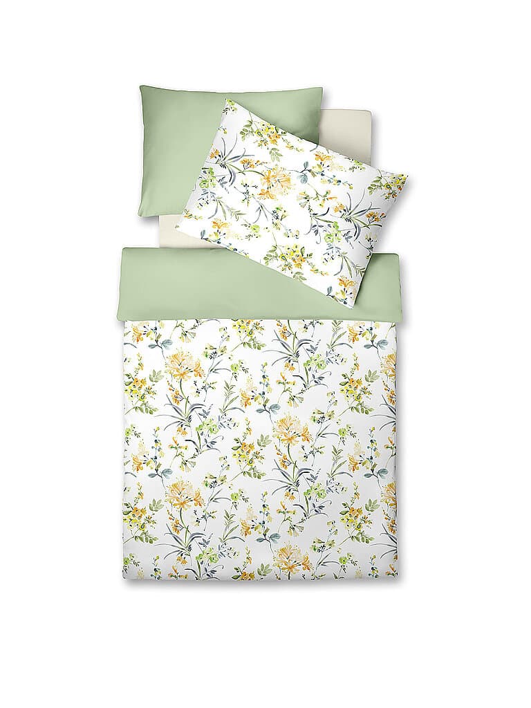 FLEURESSE Satin Bettwäsche MODERN GARDEN 70x90cm / 140x200cm Botanical Green hellgrün
